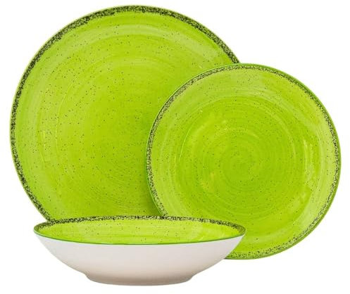 NAMAI - Servizio Piatti 6 Persone, 18 Pezzi, Porcellana Resistente, Adatti in Lavastoviglie e Microonde, Colori Vivaci, Set Piatti 18 Pezzi, Idea Regalo (Pepper Green)