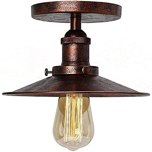 Vintage Retro Regenschirm Deckenleuchte Retro Industrielle Metal Copperhead Deckenlampe E27 Küche Loft Bar Beleuchtung Barn Light (Rostfarbe 22cm)