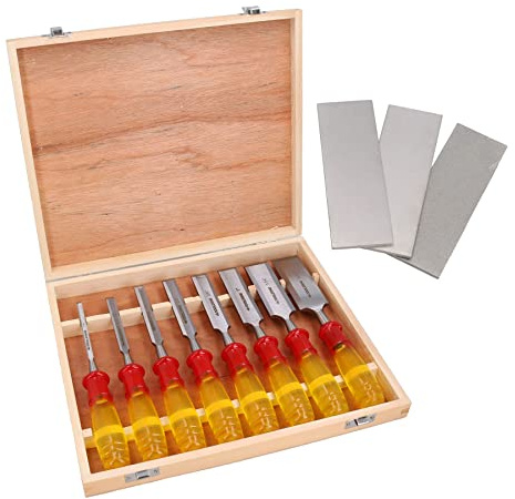 Set di 8 scalpelli per legno per la lavorazione del legno da 1/4 - 1-1/2 + 3 pietre per affilatura diamantate