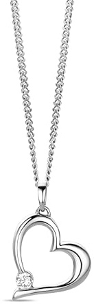 MIORE Halskette Damen, 9 Karat 375 Weißgold/Gelbgold und 925 Sterlingsilber/vergoldet Silber, Zirkonia Herzanhänger, Federringverschluss, Panzerkette 45 cm, Schmuck Damen, geliefert in Schmuckbox