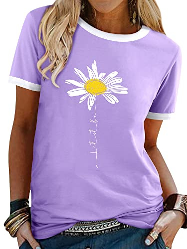 Dresswel Maglietta da donna Let It Be T Shirt con stampa grafica a maniche corte, scollo rotondo, maglietta estiva, 2A-lilla, M