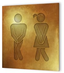DECOHO - Panneau pictogramme de signalisation · Toilettes Mixtes Humoristique | Texture Gold - Or