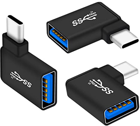 Adattatore USB C a USB 3.0 90 Gradi (3 Pezzi), USB-A 3.0 Femmina a USB-C 3.1 Maschio Adattatore OTG Angolo Retto Compatibile con MacBook Pro, Portatile, Galaxy, Telefoni di Tipo C e Altri