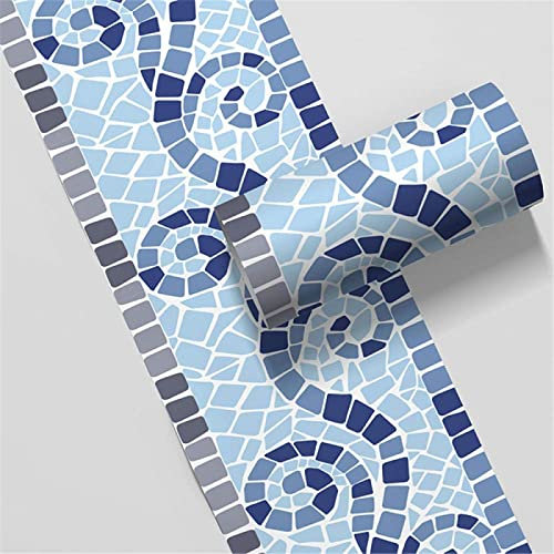 WYLNEP Bordo di carta da parati Mosaico blu Decorazione da parete rimovibile Frisia Parete Adesivo Carta da Parati Adesivo Impermeabile in PVC Battiscopa Adesivo 10X500CM