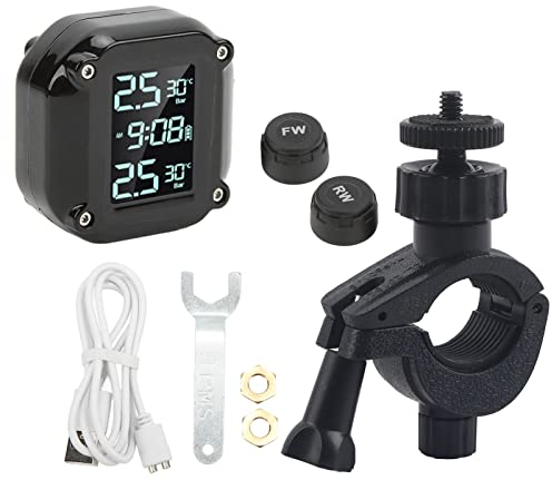 Leapiture Sistema di monitoraggio della Pressione dei Pneumatici per Moto, sensore di Pressione dei Pneumatici con 2 sensori Schermo LCD di Ricarica USB IP67 TPMS a Tenuta stagna per Guida sicura