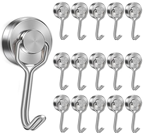 MAGXCENE Crochet Aimanté Puissant 14 kg 20D Crochet Magnetique Frigo Néodyme Pivotants Aimant Crochet Magnétique, Crochet Aimanté Pussiant Pivotants pour Cuisine Bureau Tableau Grill 16pcs