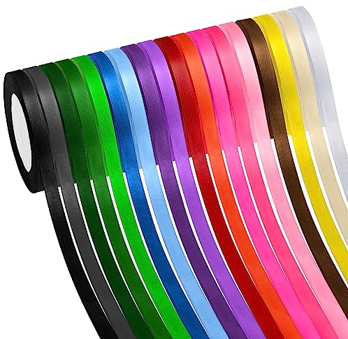 Semoss Polyester Satinband,18 Farben Geschenkband Set Seidenbänder Stoffband 10mm x 22m Dekoband für DIY-Handwerk,Geschenke Verpacken,Hochzeit