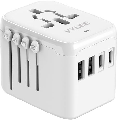 VYLEE Reiseadapter Weltweit,Universal Reisestecker mit 2 USB A und 2 USB C, Internationaler Steckdosenadapter,Travel Adapter Worldwide,Universaladapter für Deutschland USA UK Japan Thailand Australien