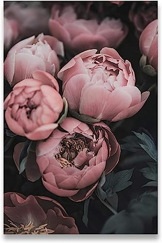 HTWLMM Leinwand Bilder Pfingstrose Rose Blume Malerei Poster Kunstdruck für Wohnzimmer Schlafzimmer Wandbilder Deko (Rahmenlos) (60X80CM)