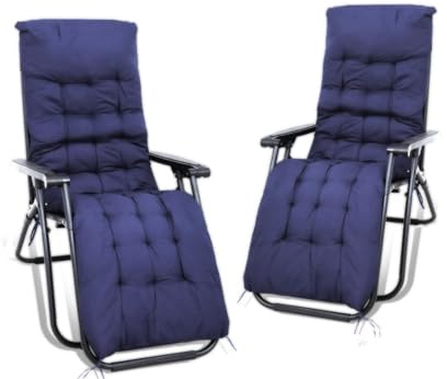 BUYEREMPIRE Reclining Zero Gravity Chair with Cushion Heavy Duty Comfortable Extra Thick Adjustable Lounger Chair for Patio, Garden, Beach, Balcony, Poolside Set of 2 Blue with Blue Cushion