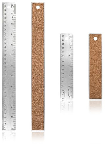 Ouligay 2 st rostfritt stål linjal 30 cm 15 cm metall rak linjal med korkbaksida dubbla markeringslinjaler precisionsteknik linjaler för skola kontor ritning 15 cm 30 cm