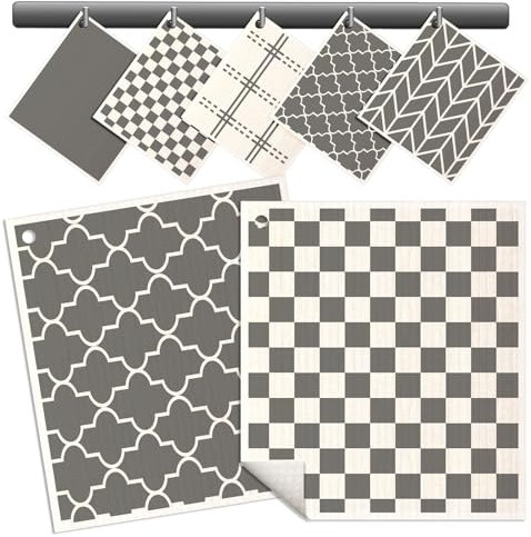 Miss Adola Swedish Dishcloths for Kitchen Reusable Swedish Cloths for Washing Dishes Cute Pattern Decorate Absorbent Fast Drying Cleaning Swedish Sponge 5Pack Washable Swedish Towels, Grey Checkred