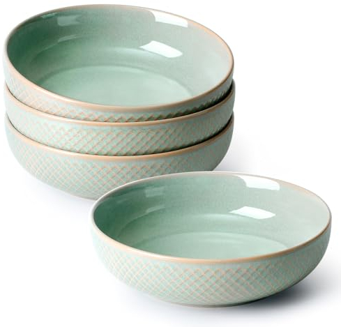 NUTRIUPS Cuenco grande de cerámica, 1,2 L, 4 unidades, porcelana premium, 21,5 cm, color verde