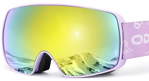 Odoland Kids Ski Goggles, Snowboard Goggles for Youth Skiing Age 8-16, Snow Goggles S2 Double Lens Anti-Fog UV400 Protection，Mirror REVO Gold 25%
