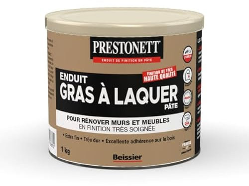 PRESTONETT GRAS À LAQUER 1 kg | Enduit en Pâte pour Rénovation de Murs et Meubles | BEISSIER