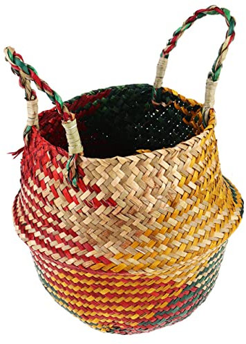 CIYODO Cesta De Lino Tejida Plegable para Almacenamiento y Plantas Maceta, Tamaño s (22x20x17 Cm), Diseño Asas Dobles Gruesas, Contenedor Multiusos para Hogar y Oficina