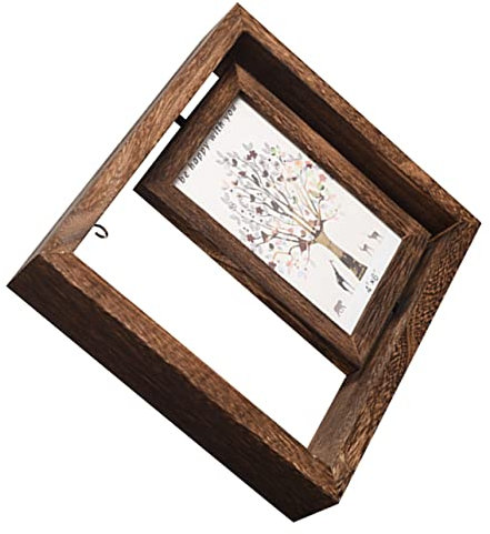 ULDIGI Drehbarer Holz-bilderrahmen Für Doppelseitige Fotoanzeige Mit Aufhängehaken Vintage Design Für Wohnkultur Dekorativer Schlüsselhalter