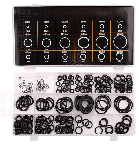 MIVOS Dichtungsringe Set - 225 Stück - ölbeständig - Dichtungen Ringe - O-Ring - 18 Verschiedene Sortiment - Reparatur-Kit - Industrie-, Bau- und Landmaschinen