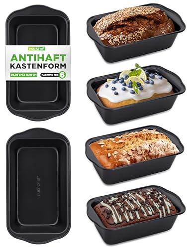 NutriChef Set de 6 moldes rectangulares – Moldes antiadherentes de acero al carbono para pan, calor uniforme, horno hasta 230 °C, libres de PFOA, PFOS y PTFE