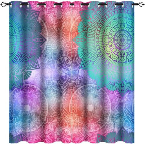 Vorhang Kinderzimmer Buntes Fantasiemuster Kinder Vorhänge Mit Ösen Polyester Gardinen Thermovorhang Blickdicht Ösenschal Kindergardinen 183X214 cm (B + H) Für Wohnzimmer,2Er Set-143255802