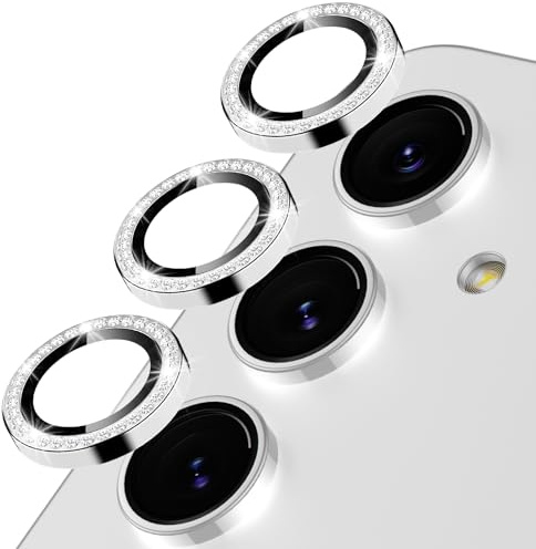 Oelrstfe Pellicola Fotocamera per Samsung Galaxy A55/A35 5G,Posteriore Obiettivo Protezione Vetro Temperato,HD Trasparente Lente Schermo,Durezza 9H Anti-graffio Ultra Resistente Glitter Camera,Argento