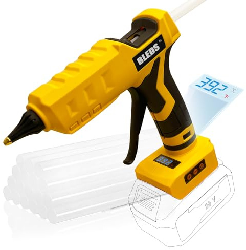 BLEDS Pistolet à colle sans fil 100 W pour batterie Dewalt 20 V, température numérique LED réglable de 100 à 200 °C, haute puissance portative, pistolet à colle chaude robuste avec 10 bâtons de colle