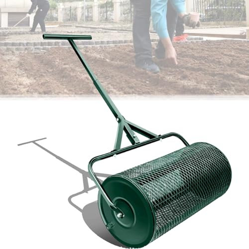 Épandeur de mousse de tourbe pour pelouse, épandeur de mousse de tourbe, poignée en T, fermoirs latéraux améliorés, rouleau en métal antirouille, épandeur de pelouse et de jardin pour semis et ferti