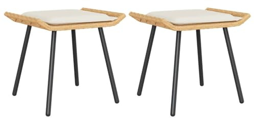 vidaXL Gartenaufbewahrung mit Kissen 2 pcs Natur 50 x 40 x 45cm Stahl, Garten und Terrasse, Rechteckiger, Moderner, Robuster Hocker, Outdoor-Möbel, Terrassen-Sitzgelegenheiten, Wetterfest