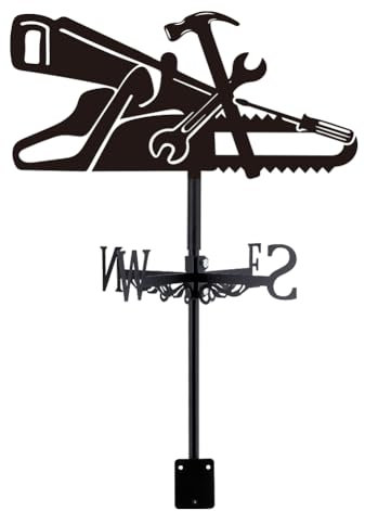 SUPERDANT Clé à Marteau Girouette de Jardin Exterieur Indicateur de Direction du Vent Instrument de Mesure Installation sur Toit Girouettes Art Décoration Noir Deco Jardin Exterieur