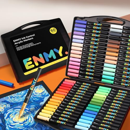 ZYDAFA 60 Farben Acrylstifte für Steine, Pinselspitze Acryl Paint Marker für Kieselsteine, Holz, Keramik & Glas – Schnelltrocknend, für DIY, Kunst