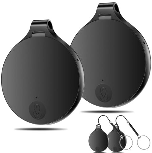 2 Pack Air Tag Tracker, Bluetooth Item Finder Compatible with Apple Find My (iOS Only), Replaceable Battery, IP67 Waterproof, 2 spare batteries ，Luggage, Key, Wallets, Bags, Worldwide Tracking, Black