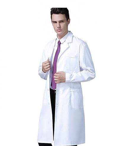Aylashine Men's White Lab Coats，Doctor Workwear，Long Sleeve Classic，for Doctor，Nurse，Med School，Dental Costume White(M)