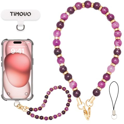 TiMOVO Dragonne de Téléphone en Perles de Marbre, Chaîne de Mobile pour Mains Libres, Breloques de Smartphone avec Languette d'Attache, Bracelet de Téléphone Élégant, Gradient Violet
