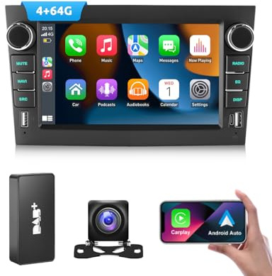 ESSGOO 4+64G Wireless Autoradio Android 14 mit Carplay und Android Auto Für Opel Corsa C/D Zafira B Astra G H 7 Zoll IPS Touchscreen Bluetooth FM RDS GPS Schwarz AHD Kamera DAB+