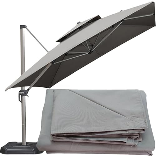 Cantilever Parasol Replacement Canopy 3.5m 8 Arms Heavy Duty Waterproof Cover for Garden Patio Outdoor Furniture Sun Shade UV Protection (Grey)