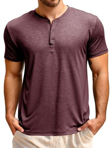 Runcati Hombre Camiseta Manga Corta Henley | Botones, Color Liso, Ajuste Regular, Transpirabilidad, Look Veraniego, Estilo Casual, Prenda Básica