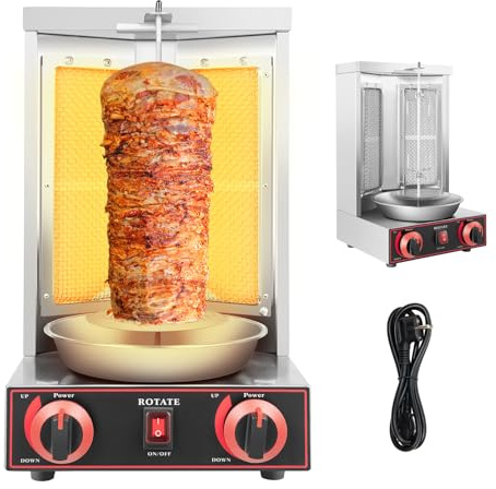 LKHDONG Dönergrill Gas Vertikalgrill 3000W Elektrogrill Tischgrill Elektrogrill Hähnchengrill Vertikaler Kebap Grill 360° Drehbaren Grillmaschine für Rind, Schwein, Huhn