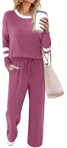 Magritta Tracksuit Womens Full Set Running Workout Travel Outfits Two Piece Lounge Wear Sets Casual Long Sleeve Tops and Joggers with Pockets Holiday Plus Size Clothes Pink XX-Large, 22-24