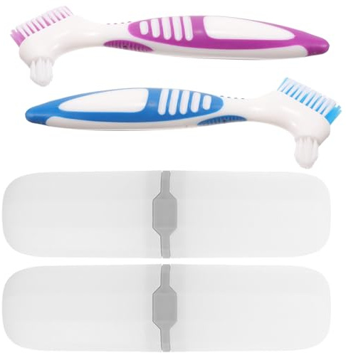 Gogogmee 2 set Spazzole Pulizia Protesi Doppia Testa Piccole con Custodia Portatile per Viaggio Strumenti Dentiere Compatti e Resistenti Design Doppio Lato Ergonomico e Facile da