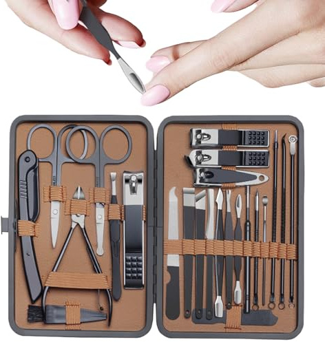 Husoiuy Coffret de Manucure pour Femmes,Coupe-Ongles 24 en 1 en Acier Inoxydable | Set De Manucure En Acier Inoxydable | Pour Les Personnes Âgées Soin Des Ongles Des Mains Et Pieds Hygiène