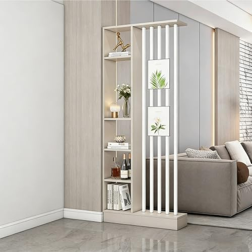 Divisorio Portatile for Separazione degli Ambienti, Parete Divisoria, Telaio in Metallo,Separe divisorio interno dal design moderno, con motivo, divisori for hotel, casa(White+khaki)