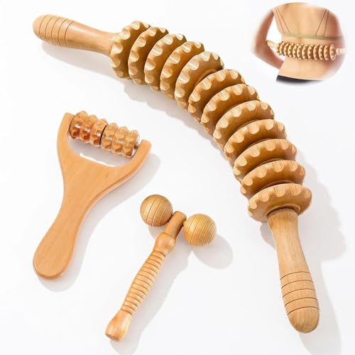 Zynaxir 3 Pcs Wooden Massage Roller Tools Wood Therapy Massage Stick Lymphatic Drainage Tool Maderoterapia Kit for Relaxes Foot Leg Arms Back Neck Shoulder Muscle Pain Relief Cellulite Reduction (A)