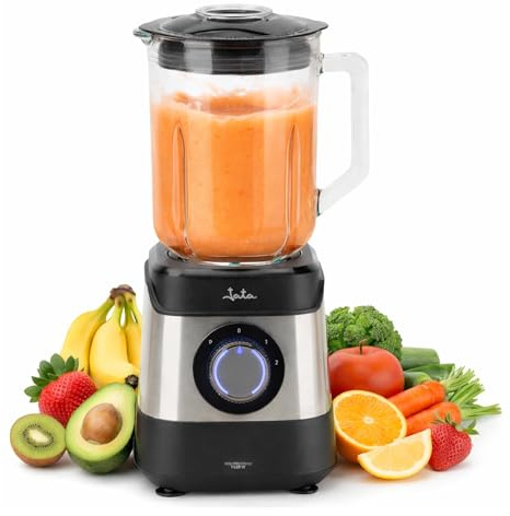 JATA JEBT3855 - Batidora de Vaso 1500 W con Jarra de Cristal 1,8 L, Motor AC Alto Rendimiento 17000 RPM, Tritura Hielo, 2 Velocidades + Pulse, Cuchillas Acero Inoxidable, Sistema Seguridad