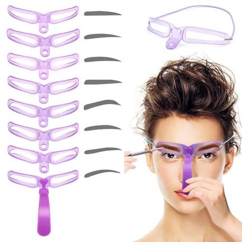 Kit stencil per sopracciglia, 8 stencil riutilizzabili per sopracciglia con impugnatura facile da impugnare, strumento di trucco adatto ai principianti per modellare e definire le