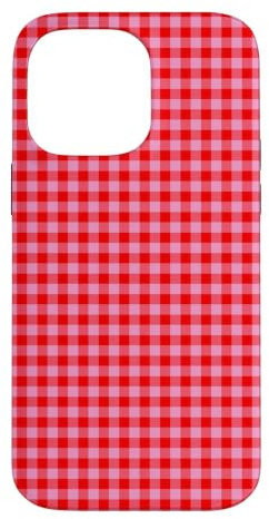 Custodia per iPhone 14 Pro Max Rosa e Rosso Mini Gingham Carino Piccolo Check Cottagecore