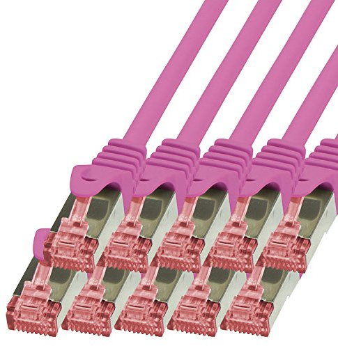 BIGtec Lan Kabel 10 Stück 1m Netzwerkkabel Ethernet Internet Patchkabel CAT.6 magenta Gigabit SFTP doppelt geschirmt für Netzwerke Modem Router Switch kompatibel zu CAT.5 CAT.6a CAT.7 Stecker