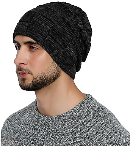 DonDon Mütze Herren Wintermütze Slouch Beanie Strickmütze mit warmen Fleece Innenfutter schwarz grau