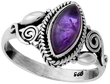 81stgeneration Bague en Argent Sterling Filigrané avec Améthyste Marquise de Style Vintage | Bague Solitaire Indienne en Argent 925 avec Pierre Violette