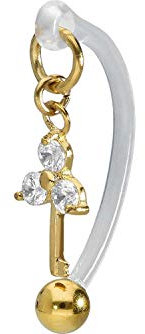 PIERCINGLINE PMFK Bananabell + Chirurgenstahl Design SCHLÜSSEL + 3 KRISTALLE Piercing Intimbereich Bauch Goldfarben