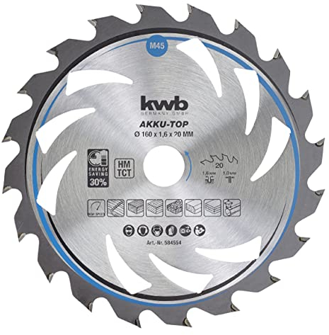 kwb Energy-Saving 584554 Lame de scie circulaire Easy Cut Ø 160 x 20 mm Coupe fine avec dents alternatives spéciales 20 dents Z20 Coupe fine Batterie 160 x 20 mm